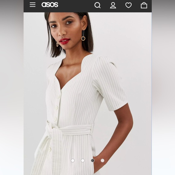 ✨MAKE OFFER✨ASOS DESIGN denim sweetheart neck puff sleeve jumpsuit beige & white - Picture 12 of 12